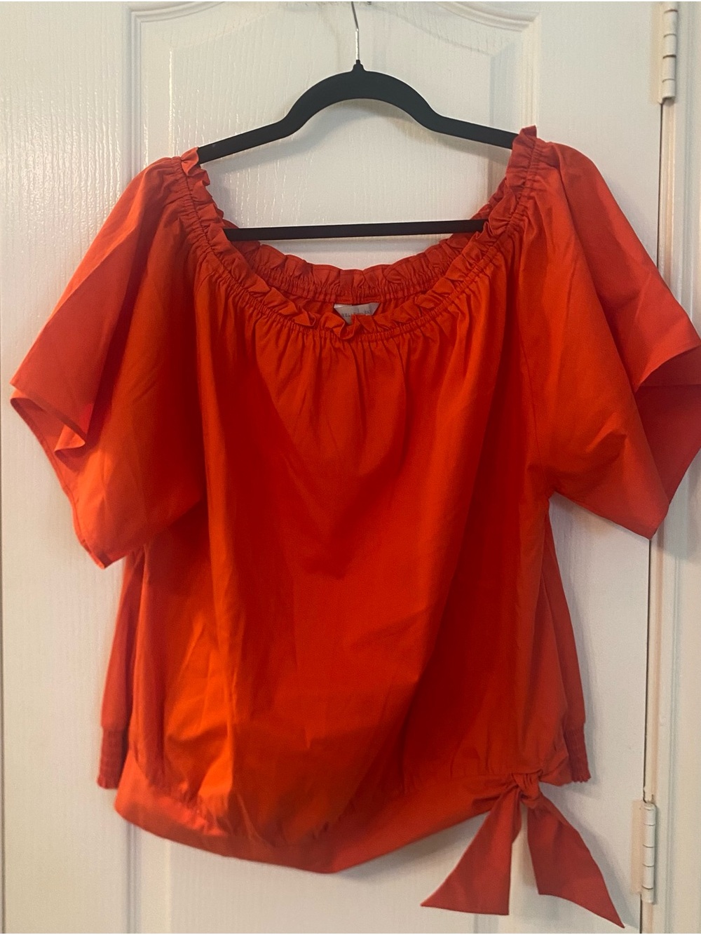 belle sky Bright Orange Off-Shoulder Tie-Side Blouse